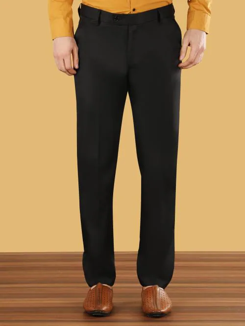 Pesado Men Solid Black Formal Trousers