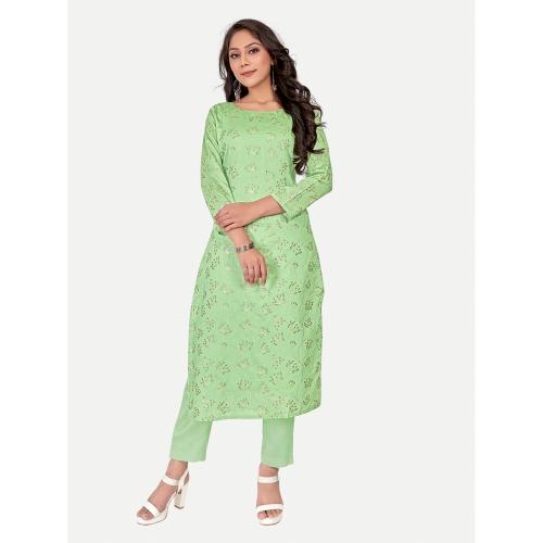 RITI Elevate Your Style with the Exquisite Green Foil Printed Kurta for Women - Trendy Ethnic Wear with Intricate Design, Ideal for Parties and Festivals-M