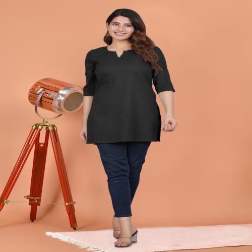 VAASH Presents Designer Cotton V-Neck Short Kurta/Kurtis for Women & Girls (Solid Kurti-White-XXL)