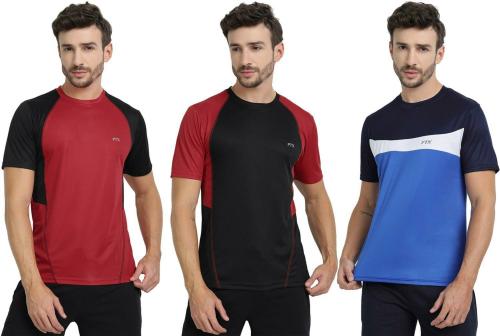 Ftx Men Red, Blue, Black Solid Polyester Pack Of 3 T-Shirt (S)