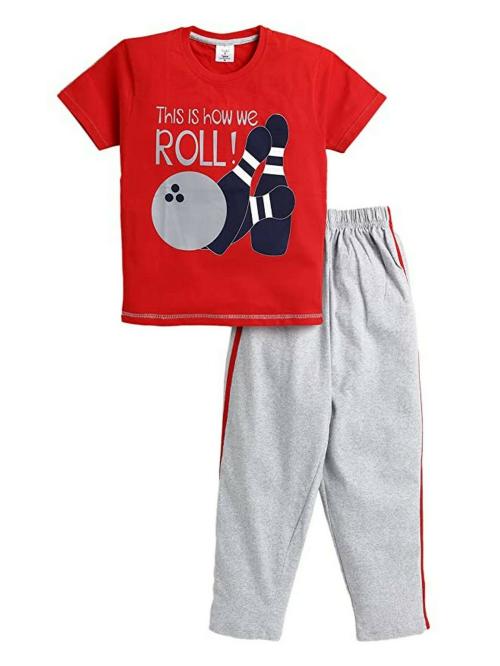 Todd N Teen Boys Red Animated Cartoon Cotton Nightwear Tshirt Pant