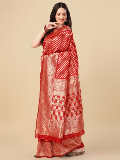 Rekha Maniyar Women's Woven Banarasi Art Silk Red Saree With Unstitched Blouse Piece (EVA_VOL-4_RED)