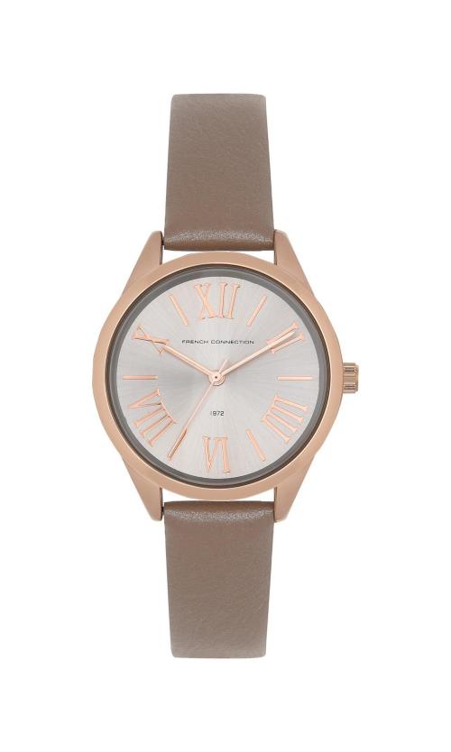 French Connection Analog Silver Dial Grey Strap Watch For Women