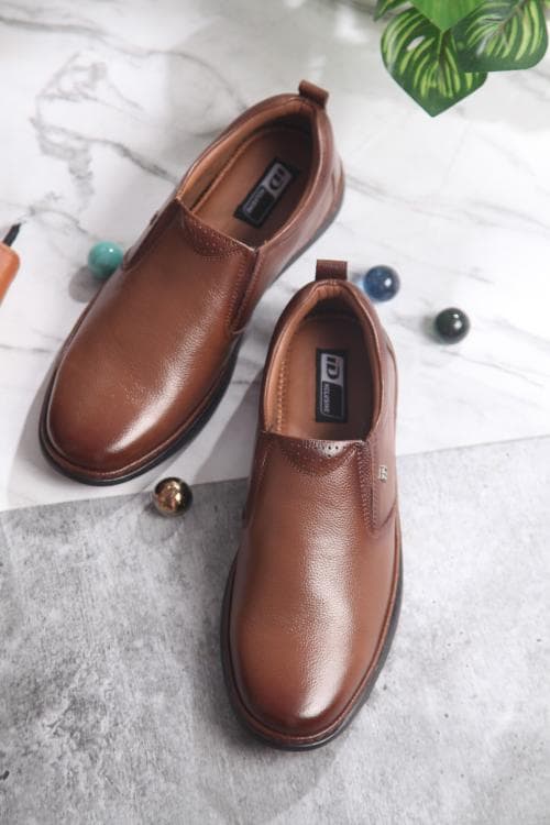 iD Men's Leather Tan Slip-On Semi-Formal Shoes