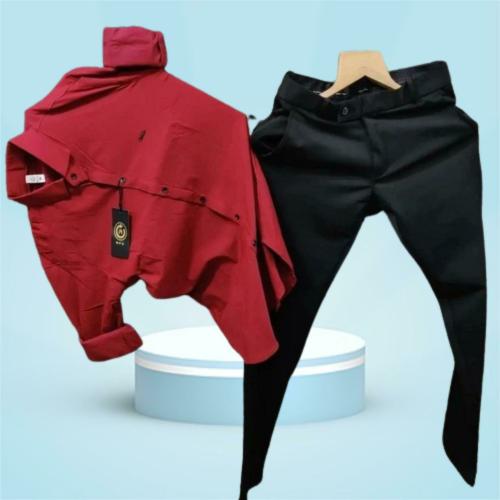 KALANABH Boys Red Shirt Black Pant Clothing Fashion Style Outfit Casual Formal Machine-washable formal cloth formal shirt (PACK OF 1 PAIR SIZE- XL)