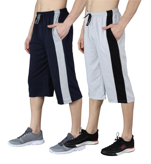 Saklana Men's Casual Cotton 3/4 Capri Regular Shorts Pack of 2