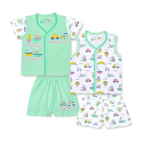 Mustmom New Born baby clothes Infant 0 to 3 Months Summer Front open cotton comfortable combo gift set Green