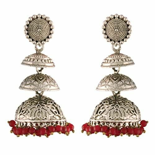 I Jewels Traditional Silver Plated With Stunning Antique Finish Pearl Jhumka Earrings for Women/Girls (E2870M)