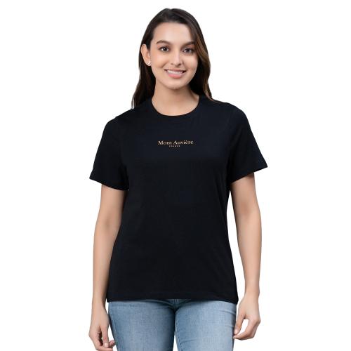Mode by Red Tape Black Casual Graphic Print Cotton T-Shirt | Casual Round Neck T-Shirt for Women