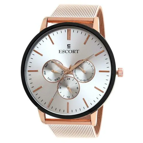 Escort Analog Silver Dial With Rose Gold Strap Watch For Men (E 2350-7076 RGM.2)