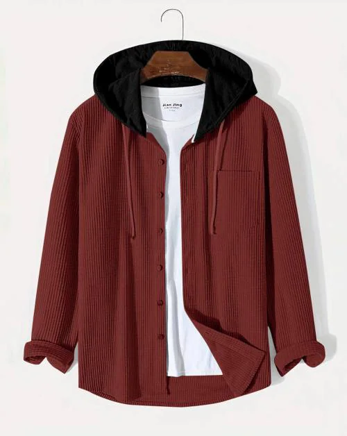 EYEBOGLER Men Regular Fit Hood Collar Casual Shirt