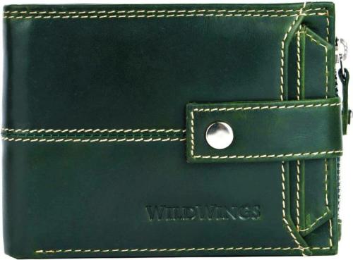WILDWINGS Men Casual Tan Genuine Leather Wallet (9 Card Slots)- Green