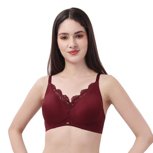 SOIE Non Padded Non-Wired Double layered Cups Lace Bra-Maroon-34D