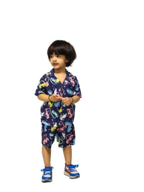 Unbind Boys And Girls Poly Cotton Printed Shirt And Short Clothing Sets