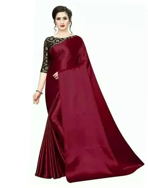 Siril Satin & Silk Maroon Color Saree with Blouse piece