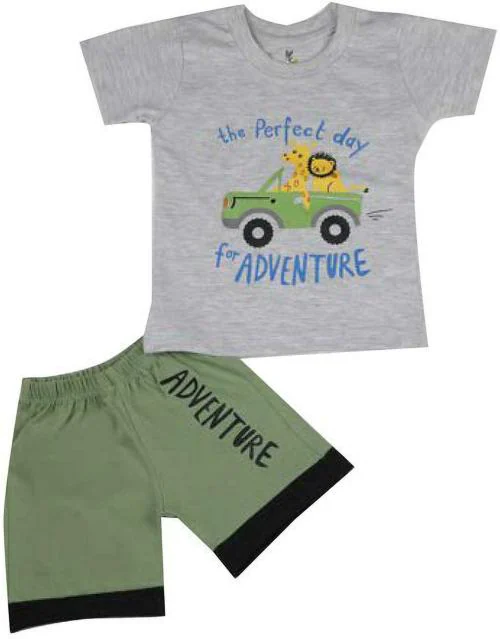 RCK ROCKERS Infants Silver Graphic Cotton Blend T-Shirt & Shorts Sets (9-12M)