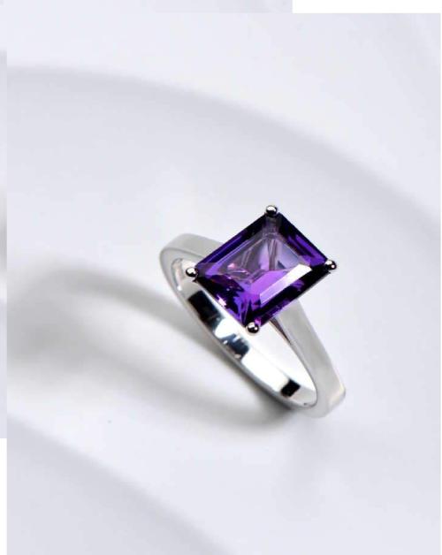 CEYLONMINE Amethyst Ring With Natural Amethyst Stone Silver Plated Ring