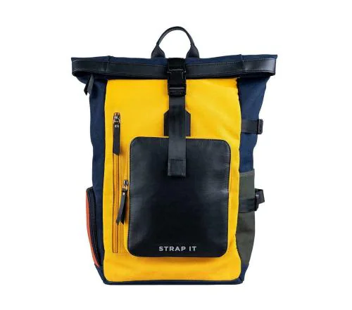 MY STRAP IT TABI - Multipurpose Canvas Rolltop Laptop Backpack with Genuine Leather Details