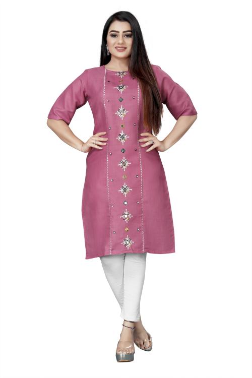 INDIAN BOUTIQUE NX Women Pink Embroidered Cotton Blend A-Line Kurta (M)