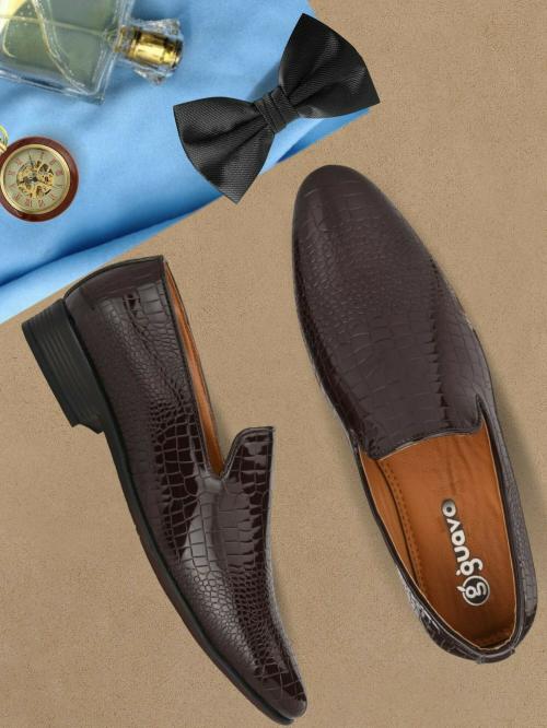 Guava Men's Crack Brown Patent Semi Formal Slip On Loafer Shoes