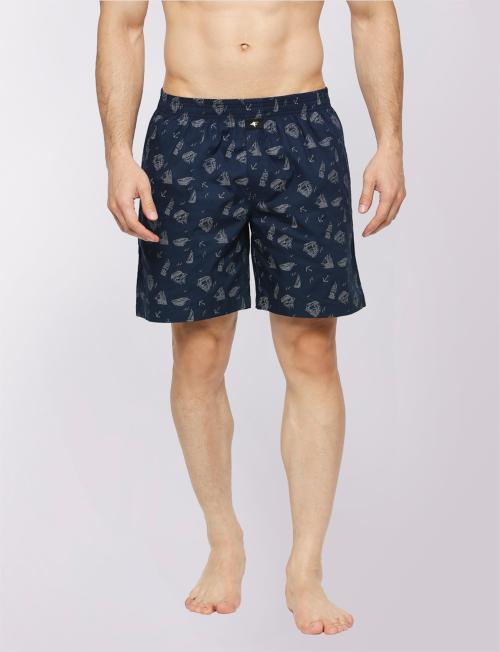 FRENCHIE Men Printed Cotton Boxer Shorts - Ocean Ship Navy Blue