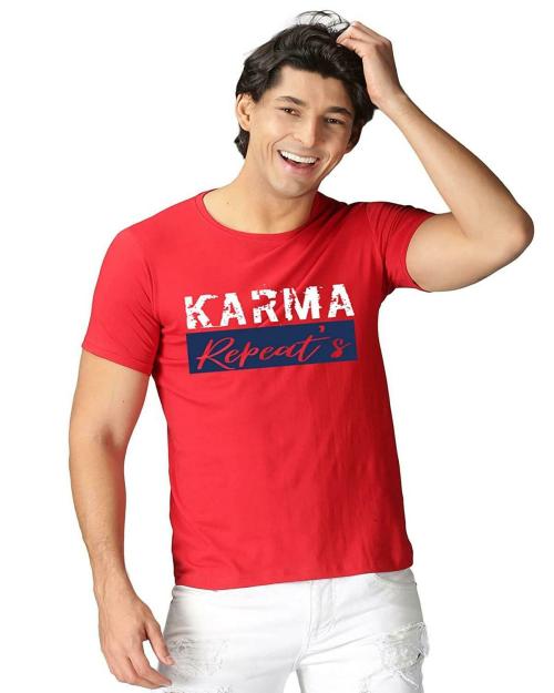ARRYN Karma Repeats Printed Tshirts for Men Stylish Red at Amazon.in