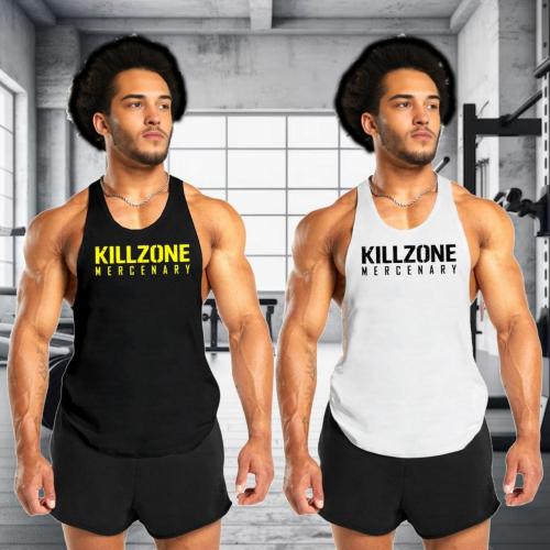 WILD THREADS Premium Men's Gym Vests | Trendy Killzone Printed Sleeveless Workout Shirts | Designed for Maximum Comfort and Style | Black-White | Size-L | Pack of 2 | Combo Pack