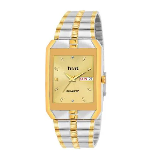 hrnt Analog Gold Dial Silver Strap Watch for Men (HMTG-G9014)