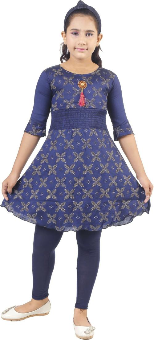 Buy ZIORA Indi Girls Midi/Knee Length Festive/Wedding Dress (Blue, 3/4 ...