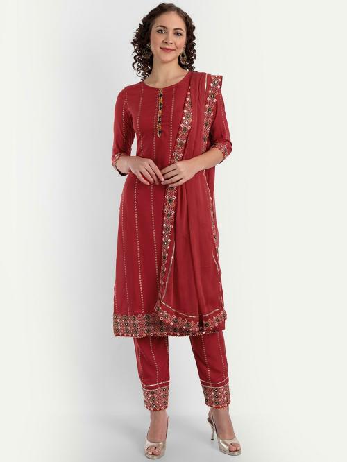 ASPORA Women Red Rayon Kurta Set (XXL)