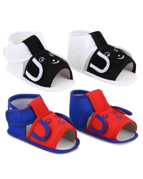 SMARTOTS Pack of 2 Stylish Baby Boy Sandal 0-9 Month | Skin Friendly Comfortable Baby Girl Sandals 0 Size | Baby Boy Shoes New Born | Baby Shoes 0 Size | Baby Shoes | Sandals for Baby Girl, Color-Black & Red