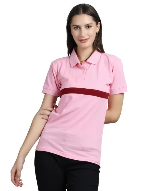 The Pashupati Impex Women Cotton Polo T-shirt Pink Colour