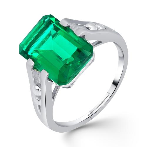 Zalkari Trendy Pure 925 Sterling Silver Green Emerald Womens Wedding Ring