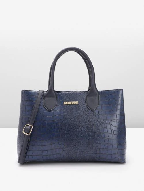 Caprese Navy Blue Leather Animal Textured Handheld Bag