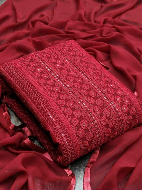Kritva Fashion Georgette Embroidery Lucknowi Chikankari Work Unstitched Salwar Suit Dress Material (maroon)