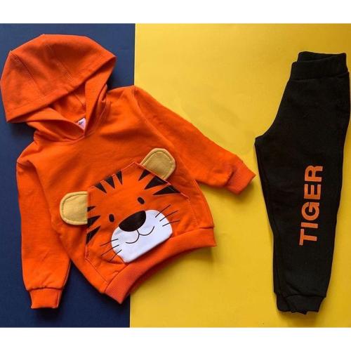 Gudpig Boys Orange Tiger Hood and TrackPant Set