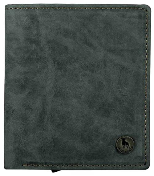 Hide And Skin Battle Green Metal Logo Leather Unisex Wallet With Detachable Card Case (SJ-101L)