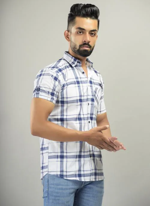BASE 41 Men's Checkered Casual Half Sleeve Shirt