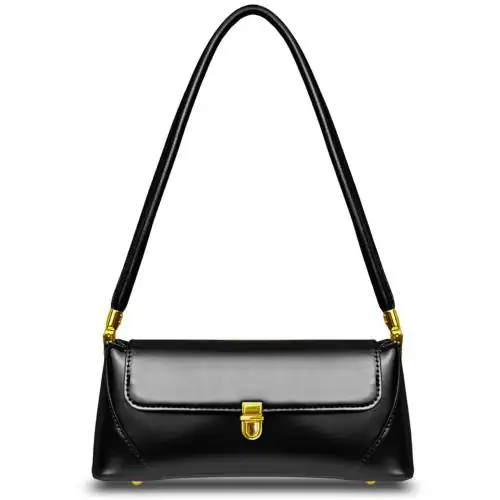 Palay Women Handbag Pu Leather Fashion Shoulder Bags Metal Snap Buckle Closure Design Small Purse Vintage Handbags, Black