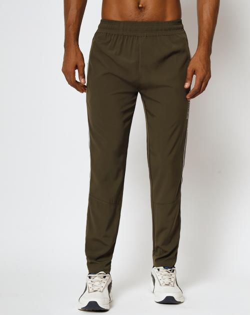 FITINC Olive Men Striped Regular Fit Track Pants
