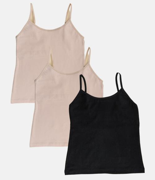 Adira | Camisole For Teenage Girl | Flat Padded Innerwear Vest | Camisole For Puberty | Covers Nipples & Gives Confidence At School | stretchy Cotton | Pack Of 3 | Skin, Skin & Black | XL