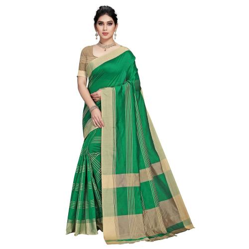 Sidhidata Textile Women's Checkered Art Silk Saree With Unstitched Blouse Piece (Dark Green) Dark Green