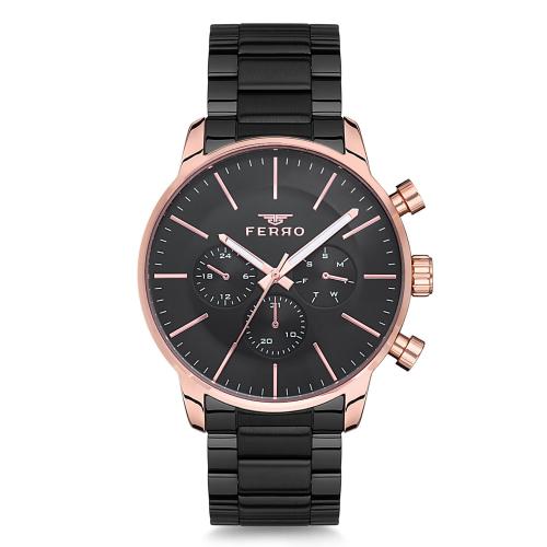Ferro Aversa Multifunction Black Round Dial Men's Watch - FM1774A-R