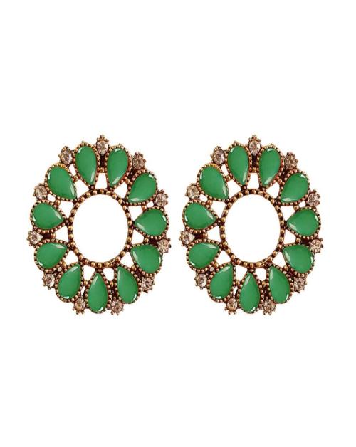 Rich & Famous Green Colour Drop Shape Studs Earrings For Women & Girls