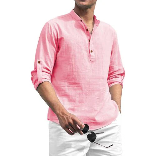 VIDA LOCA Cotton Blend Shirt Style Kurta For Men's (Peach, S)