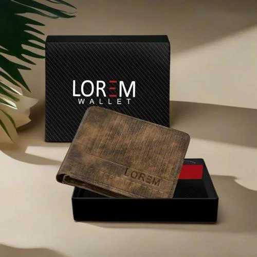 LOREM Brown 3D Emboss Line Bi-Fold Faux Leather 3 ATM Card Slots Wallet For Men WL28