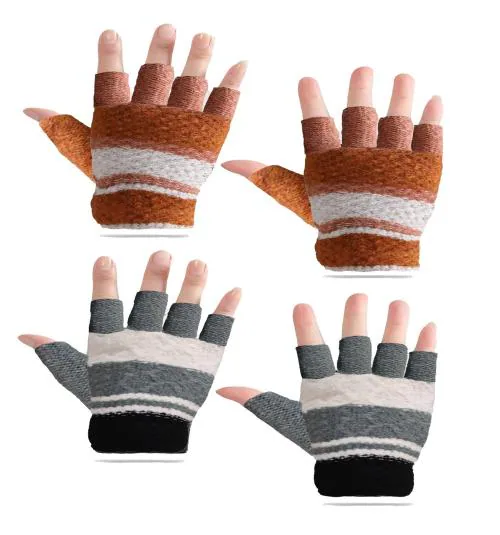 Akido Women Woolen Gloves Half Finger Acrylic Wool Knitted WinterGloves for Girls Casual Warm Fingerless Hand Gloves Pack of 2