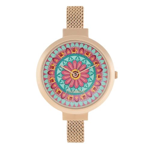 Chumbak Analog Multicolor Dial Gold Strap Watch For Women