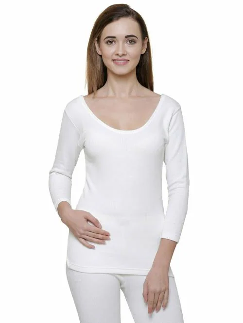 Buy BODYCARE Women White Solid Cotton Blend Thermal Tops Online at Best