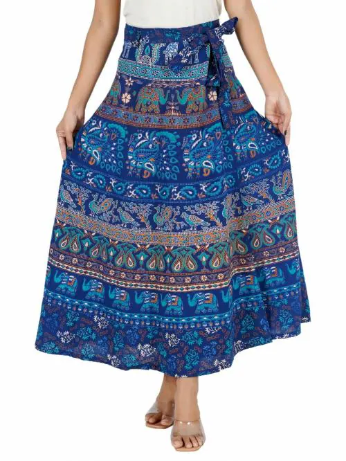Rangun Blue 100% Cotton Women Printed WrapAround(Skirts),WA_1027_Naptol_Blue